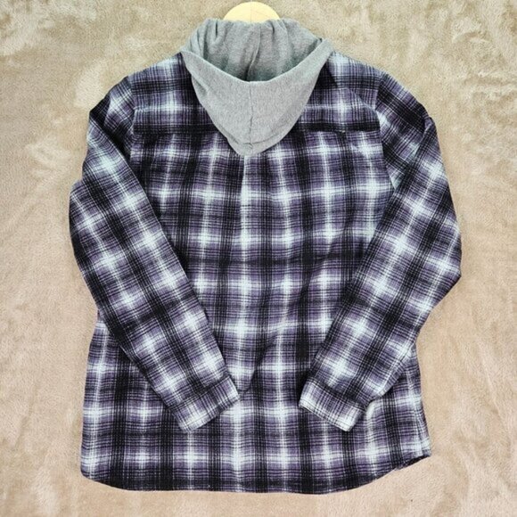 RCVA Jacket Hooded Purple White Black Plaid Pockets Long Sleeve Womens Size L - Picture 3 of 11